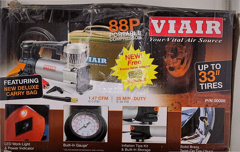 88P VIAIR Portable Compressor Kit with Alligator Clamps, Tire Inflator